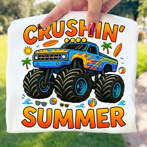 Monster Truck Crushin Summer PNG Beach Truck Sublimation Design Turquoise Rustic Truck School Vacation Tshirt PNG Surfing Board Digital