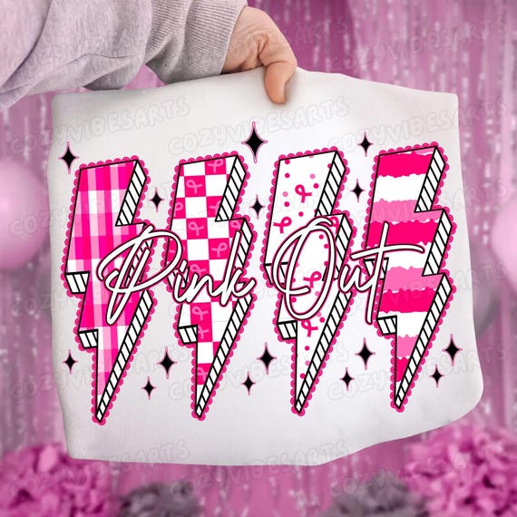 Pink Checkered Lightning Bolt Ribbon: Breast Cancer Awareness PNG Clipart for October Shirts & Designs