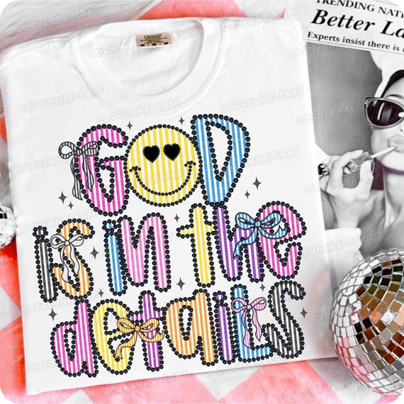 God is in the Details: Seersucker Faith Sublimation PNG, Floral Christian Inspirational Digital Art