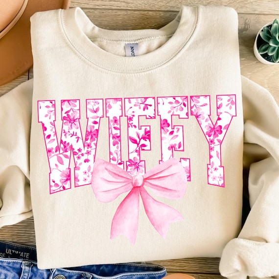 Wifey Floral Toile PNG: Pink Watercolor Bow Clipart (Digital Download)