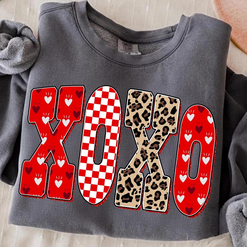 Preppy XOXO Valentine Glitter Png Mamma Leopard Rutigt Hjärta Kärlek Var Min Retro Penseldrag Kokett Kristen Jesus Vday Digital Konst bild 9