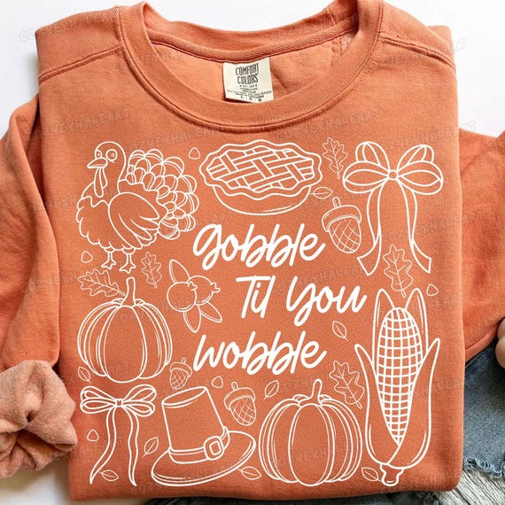 Cute Coquette Turkey Sublimation Design: Gobble Til You Wobble - Preppy Fall Thanksgiving Clipart