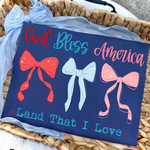 God Bless America PNG Coquette Fourth of July Bows Sublimation Design Patriotic USA 4th of July Digital Download Retro Americana