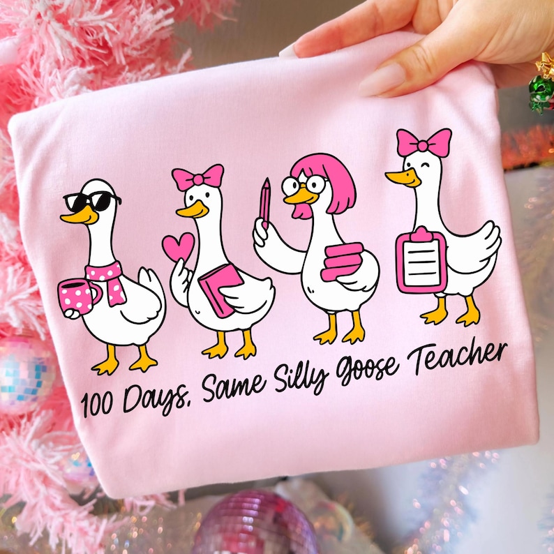 Humorous 100 Days of School Silly Goose Teacher PNG, Trendy Coquette Classroom Sublimation Graphic for Apparel & Decor Print
