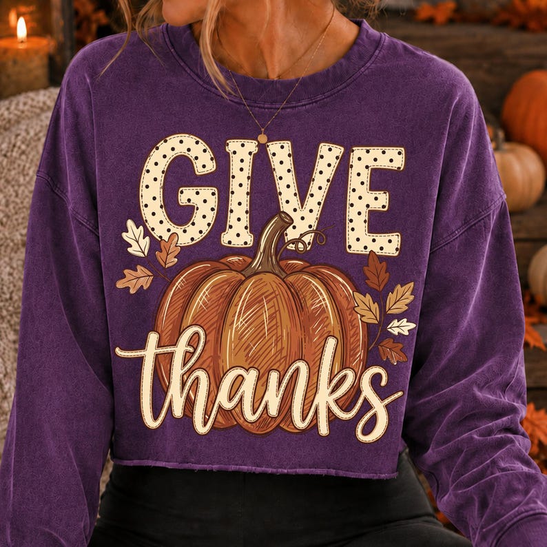 Give Thanks Pumpkin PNG design shown on a rustic wooden sign mockup, perfect for fall home decor