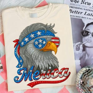 Merica Eagle Faux Rhinestone PNG, Retro 4th of July Design, Patriotic American Eagle Sublimation, Independence Day Shirt PNG