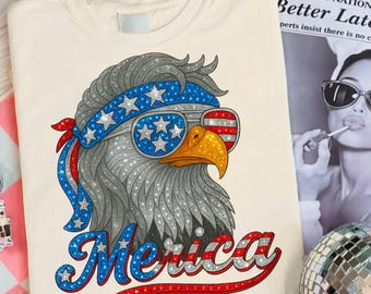 Retro 4th of July Eagle PNG Patriotic American Design Merica Eagle Rhinestone PNG Independence Day Faux Embroidery July 4th Shirt Design