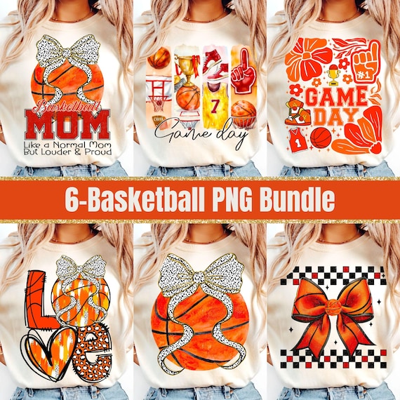 Retro Basketball Mama Sublimation Bundle: Coquette Bow PNG, Game Day Shirt Design Digital Download