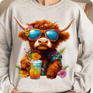 Summer Vibes Highland Cow PNG, Retro Funny Beach Shirt Design, Summer Sublimation, Highland Cow Summer PNG, Digital Download