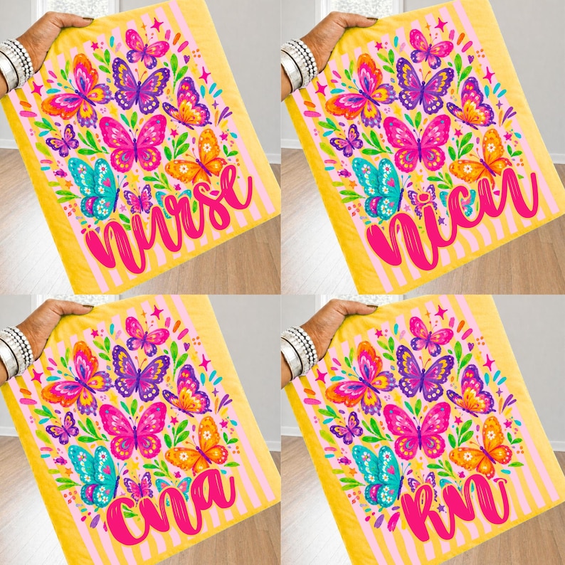 Preppy Nurse PNG Bundle with Striped Butterfly and Floral Design