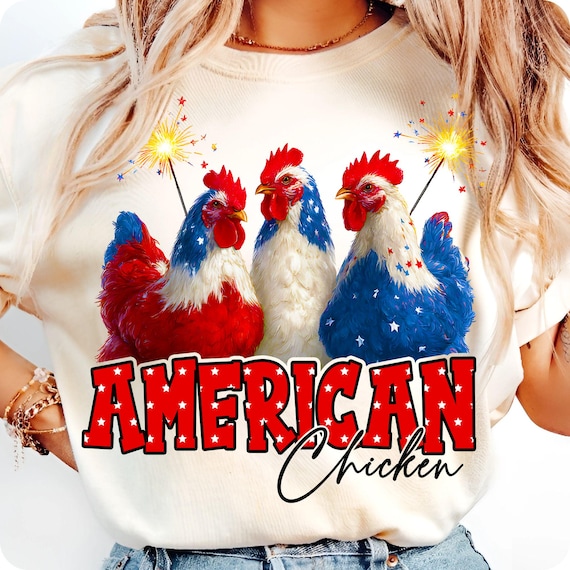 Retro Patriotic Chicken PNG: 4th of July USA Design Digital Download for Shirts & Crafts
