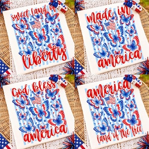 4th of July Butterfly PNG Bundle Patriotic Sublimation Design Red White Blue Striped USA PNG God Bless America Preppy Independence Day DTF