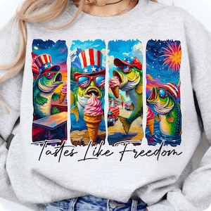 4th of July Bass Fishing PNG: Patriotic USA Flag Design (Digital Download)