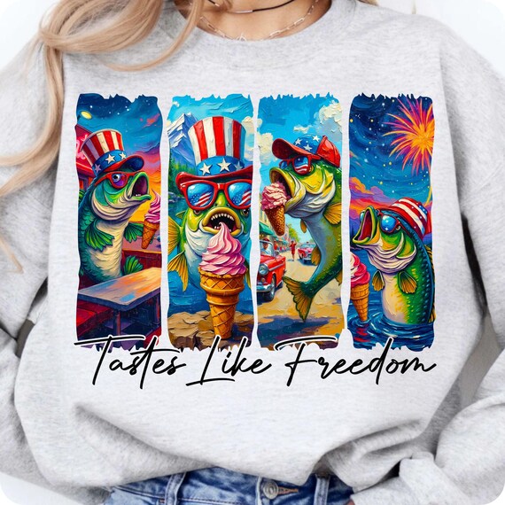 4th of July Bass Fishing PNG: Patriotic USA Flag Design (Digital Download)
