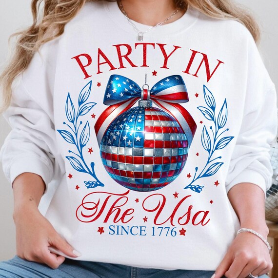 Coquette 4th of July PNG: American Girly Disco Ball (Digital Download)