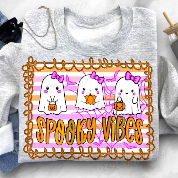 Adorable Pastel Ghost PNG: Girly Halloween Sublimation Design for Shirts, Gifts & Fall Decor