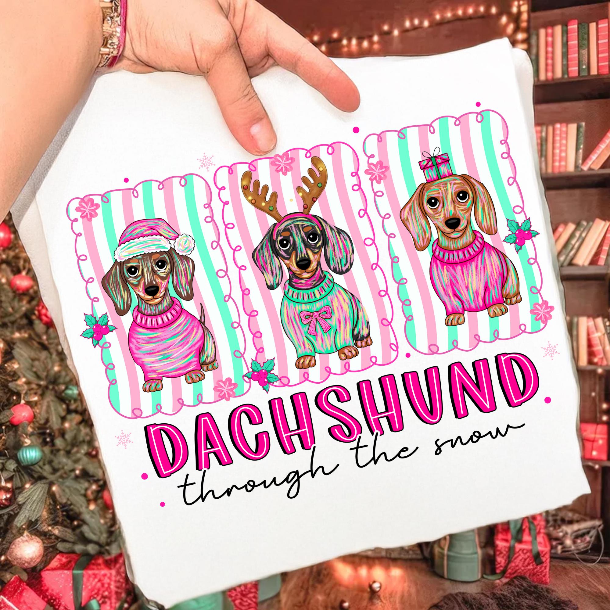 Dachshund Through the Snow PNG for Retro Preppy Christmas Shirt Design ...