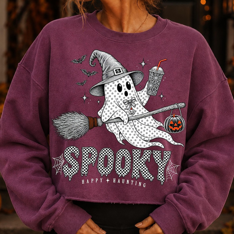 Spooky Happy Haunting Ghost Witch PNG design on a white t-shirt mockup