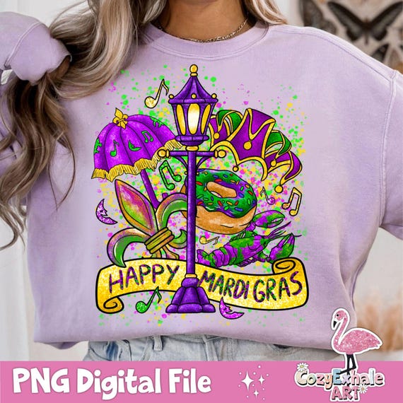 New Orleans Mardi Gras PNG: Bourbon Street Carnival (Digital Download)