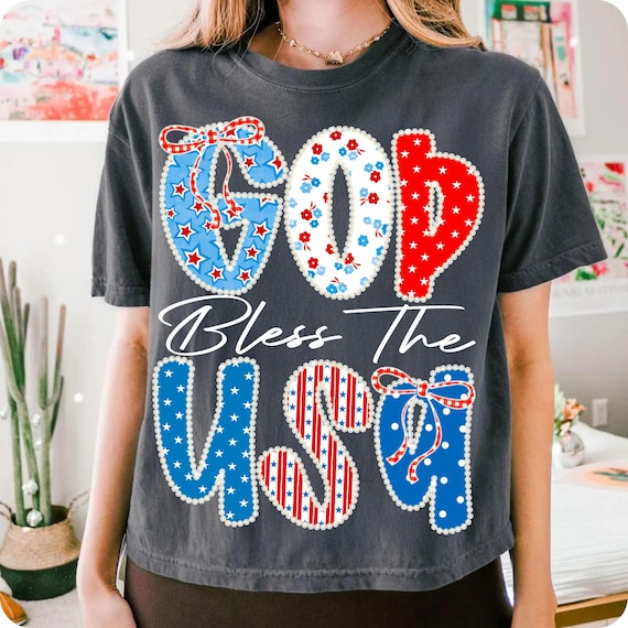 Coquette Floral God Bless USA PNG: Patriotic 4th of July Design (Digital Download)