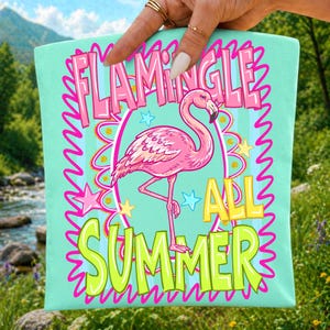 flamingle png, flamingo shirt, summer sublimation, tropical png, retro summer, vacation shirt, beach party png, funny flamingo, pink flamingo, summer vacation, dtf transfer, pool party shirt, bright summer png