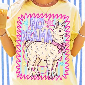 no drama llama png, retro llama mama, boutique shirt design, pastel animal png, summer sublimation, dtf transfer file, llama shirt design, funny animal pun, pink llama graphic, trendy animal shirt, boho llama top, digital download, llama mama png