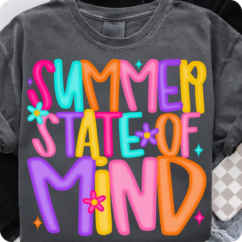 Summer State of Mind PNG retro flower sublimation design on a mockup t-shirt