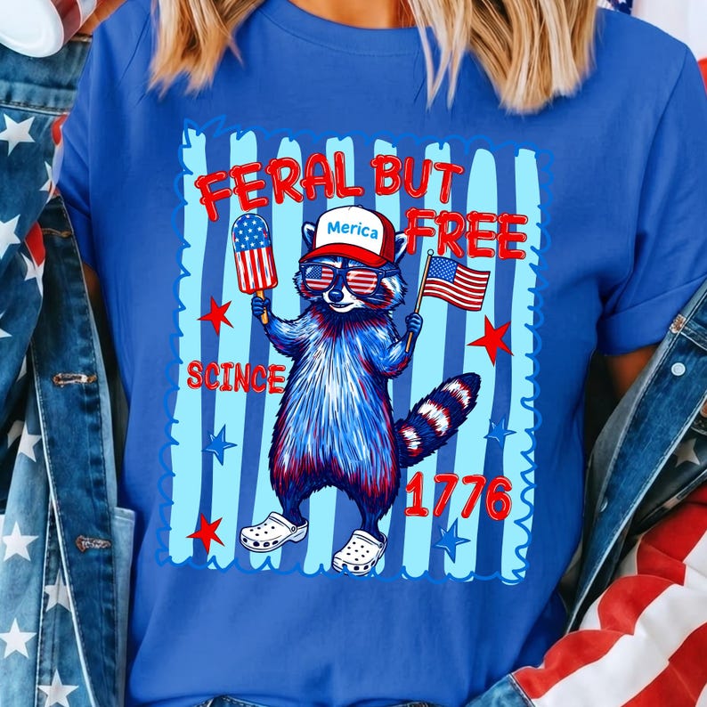Vild men fri tvättbjörn PNG 4 juli sublimeringsdesign Retro självständighetsdagen skräp Panda USA Liberty 1776 digital fil DTF-överföring bild 6
