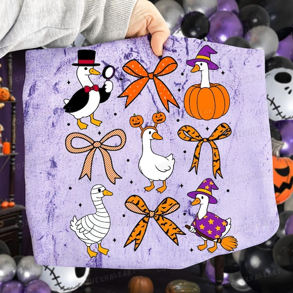 Spooky Halloween Goose PNG: Coquette Ghost with Pumpkin Bow - Digital Download for Fall Decor