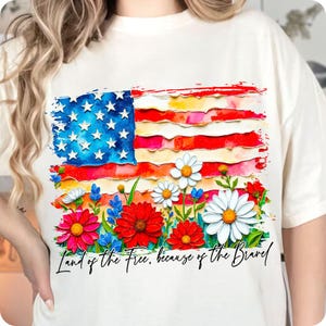 Floral American Flag PNG, USA Patriotic Wildflower Sublimation, 4th of July Memorial Day Design, Girly Oil Paint Brushstroke Flag