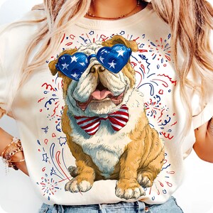 Patriotic Dog Bundle PNG, 4th of July Dog Illustration, USA Dog Sublimation, Dog Wearing Stars and Stripes Bow, Dog Mom Design