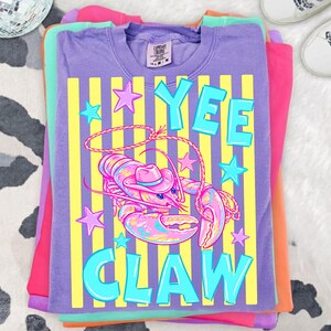Yee Claw Lobster Cowboy PNG Striped Coastal Cowgirl Sublimation Design Western Beach Tomato Girl Summer Retro Seafood Fisherman core Shirt
