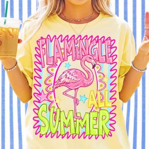 Flamingle All Summer PNG Funny Flamingo Sublimation Design Tropical Beach Party Shirt Graphic Retro Summer Vacation DTF File Digital Download
