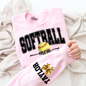 Personalized Softball Mom PNG, Custom Name on Sleeve, Softball Mama Design, Fall Season Gift, Gameday Shirt, Mother’s Day Softball Gift PNG.