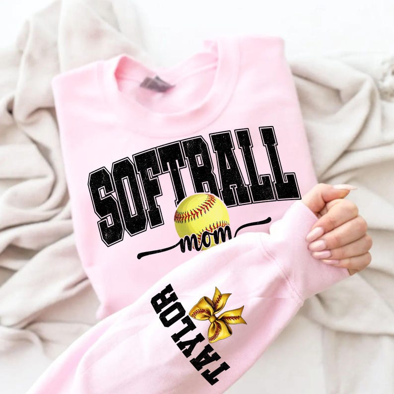 Personalized Softball Mom PNG, Custom Name on Sleeve, Softball Mama Design, Fall Season Gift, Gameday Shirt, Mother’s Day Softball Gift PNG.