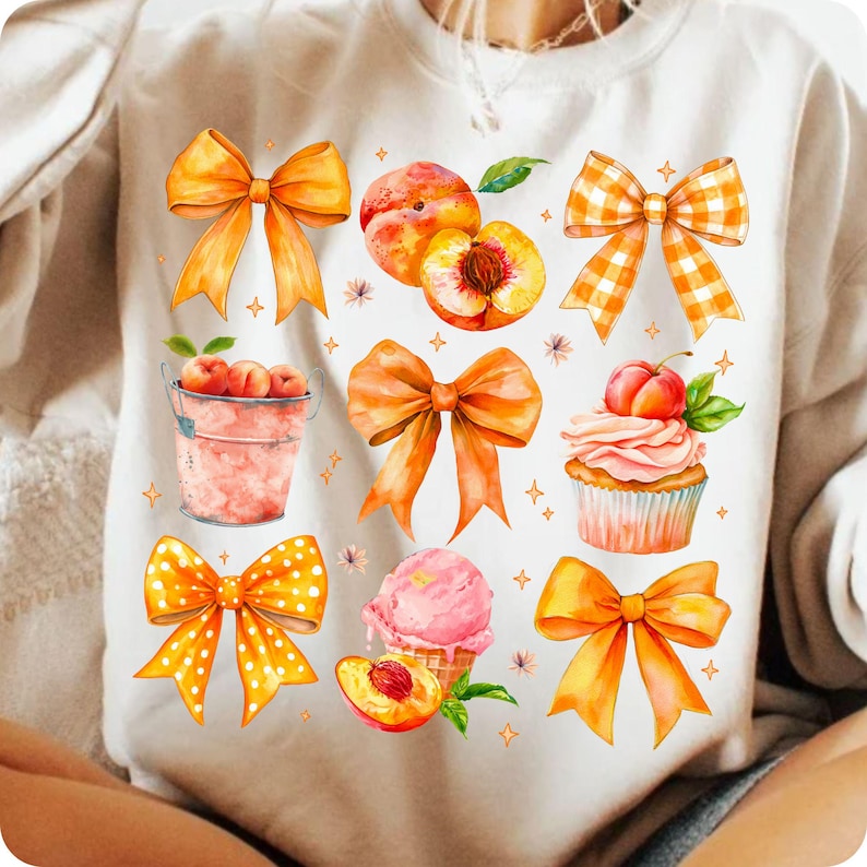 Coquette Summer Peach PNG, Preppy Floral Bow Design, Sweet Summertime Sublimation, Trendy Just Peachy Shirt for Girly Cottagecore Vibes