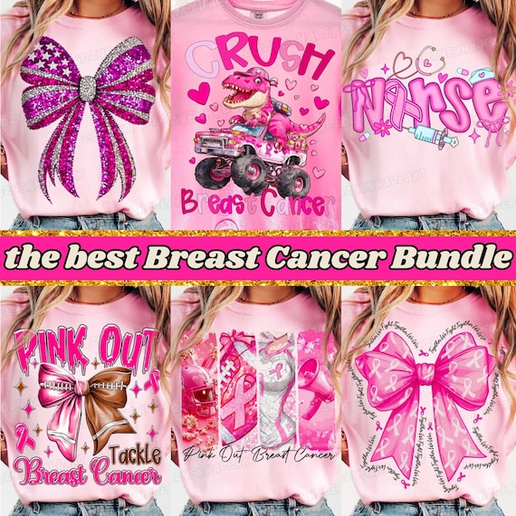 Breast Cancer Awareness Shirt Bundle – Faith Family Survivor Sublimation PNGs, Her Fight Quote Designs, Digital Download Set of 6