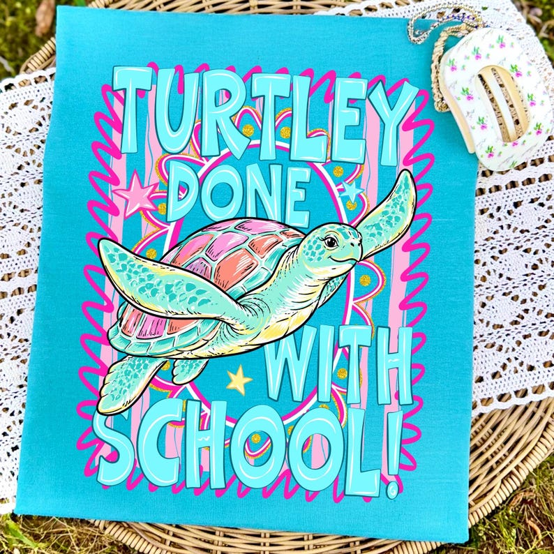 Turtley Done With School PNG Mockup on T-Shirt