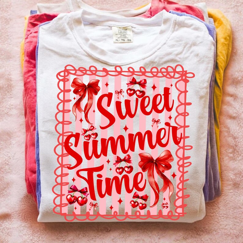 Cherry Coquette sublimation design applied to a stylish t-shirt and mug, perfect for summer crafting.