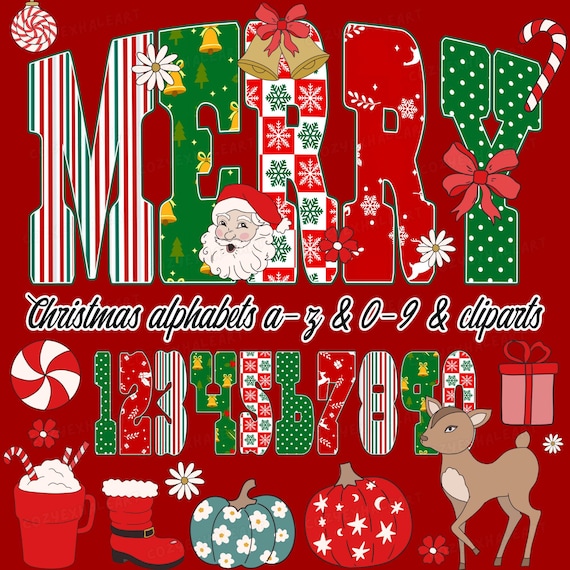 Christmas Alphabet PNG Bundle: Gingham Holiday Clipart Font Set (Digital Download)