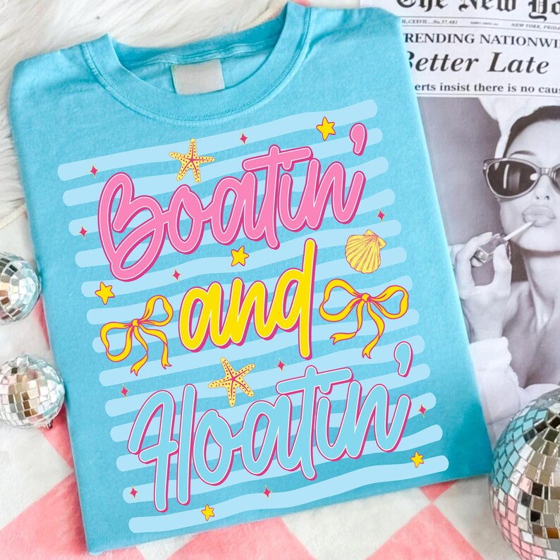 Pastel Summer Lake Life Sublimation Design on Mockup T-Shirt