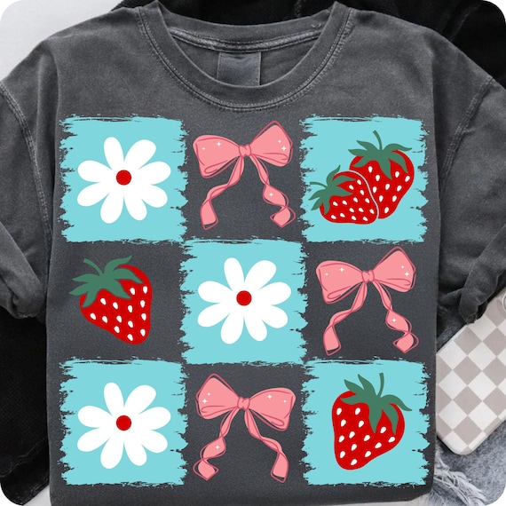 Checkered Strawberry Coquette PNG: Retro Summer Clipart (Digital Download)
