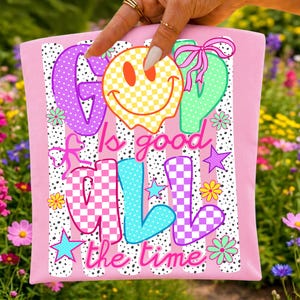 God Is Good All The Time PNG Christian Sublimation Design Retro Smiley Coquette Bow Bible Verse Shirt Graphic Faith Religious DTF Transfer