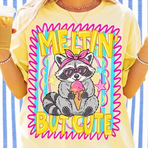 Funny Raccoon Ice Cream PNG, Meltin But Cute Summer Design, Preppy Trash Panda Sublimation Graphic, Retro Feral Animal DTF Digital Download