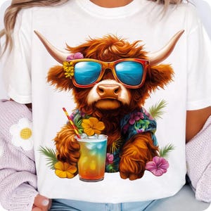 Summer Vibes Highland Cow PNG, Retro Funny Beach Shirt Design, Summer Sublimation, Highland Cow Summer PNG, Digital Download