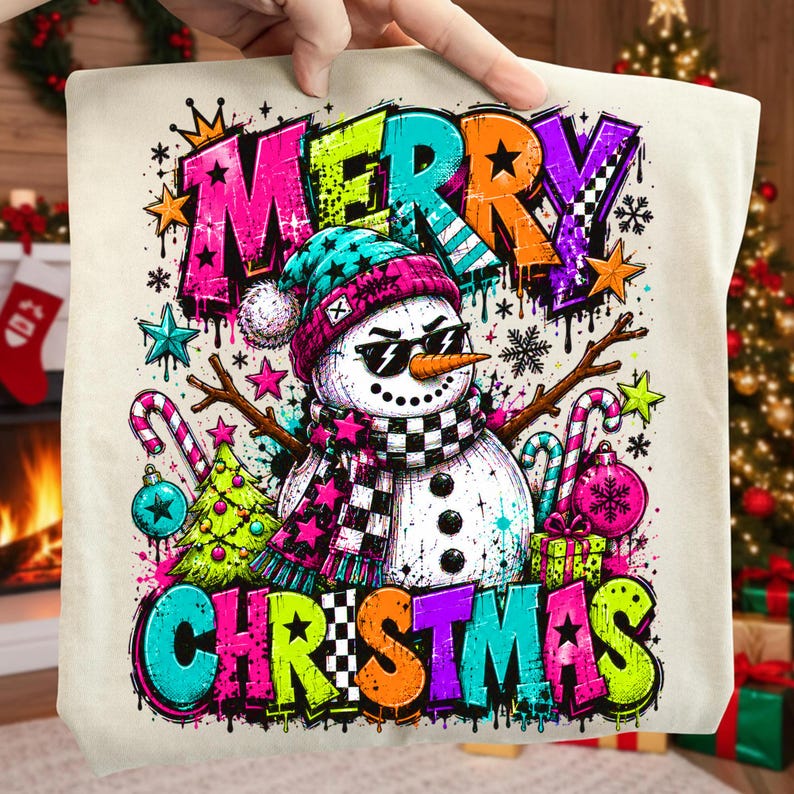 Graffiti Retro Snowman Christmas Shirt Design Digital PNG