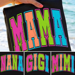 Mama Nana Gigi Mimi PNG Bundle Retro Varsity Summer Sublimation Design Coastal Preppy Aesthetic Digital Download Distressed Lettering PNG