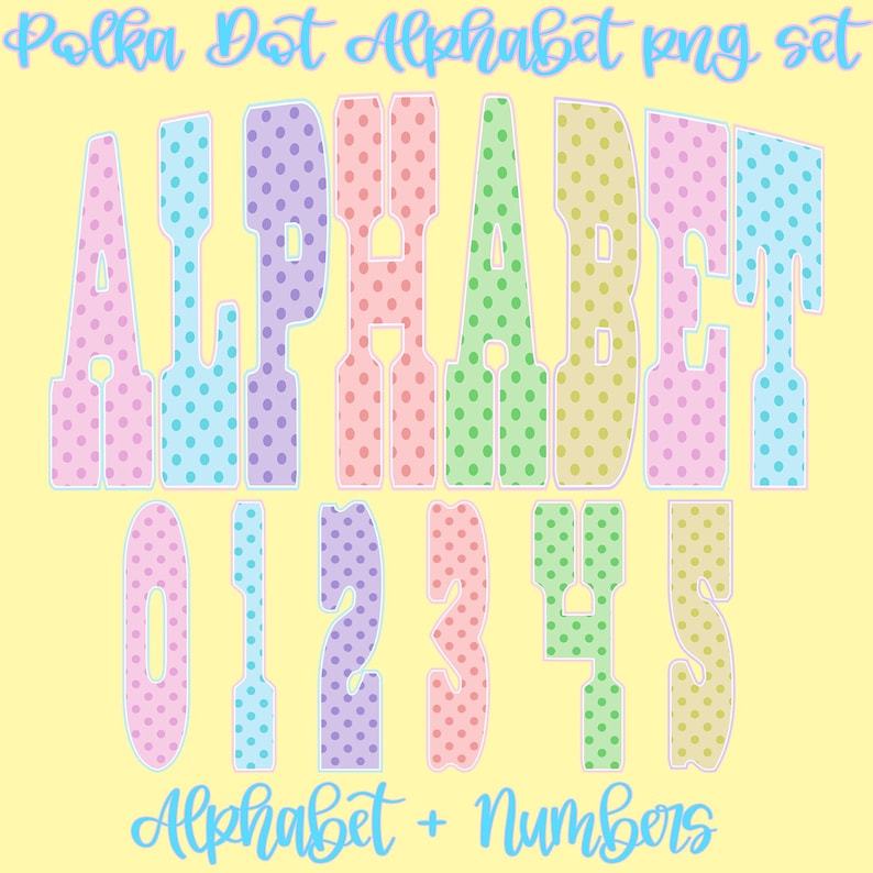 Preppy Polka Dot Alphabet PNG Bundle Varsity Letters and Numbers Design