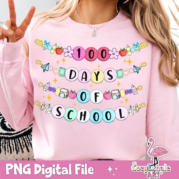 Little Girl 100 Days of School Bracelet PNG, Retro 100 Days Teacher Gifts, Cute Friendship Bracelet Sublimation, 100th Day of School PNG