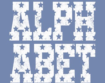 4th of July Patriotic Alphabet PNG Bundle Distressed Star Sublimation Alpha Set American Flag Letters Numbers Retro Independence Day USA